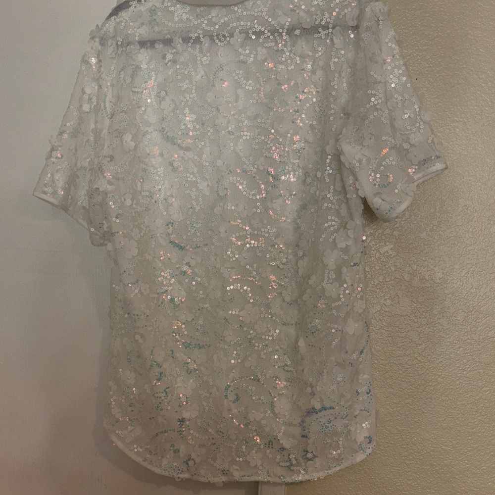 #2 iHeartRaves White Sequin Button Down Shirt - Picture 3 of 4
